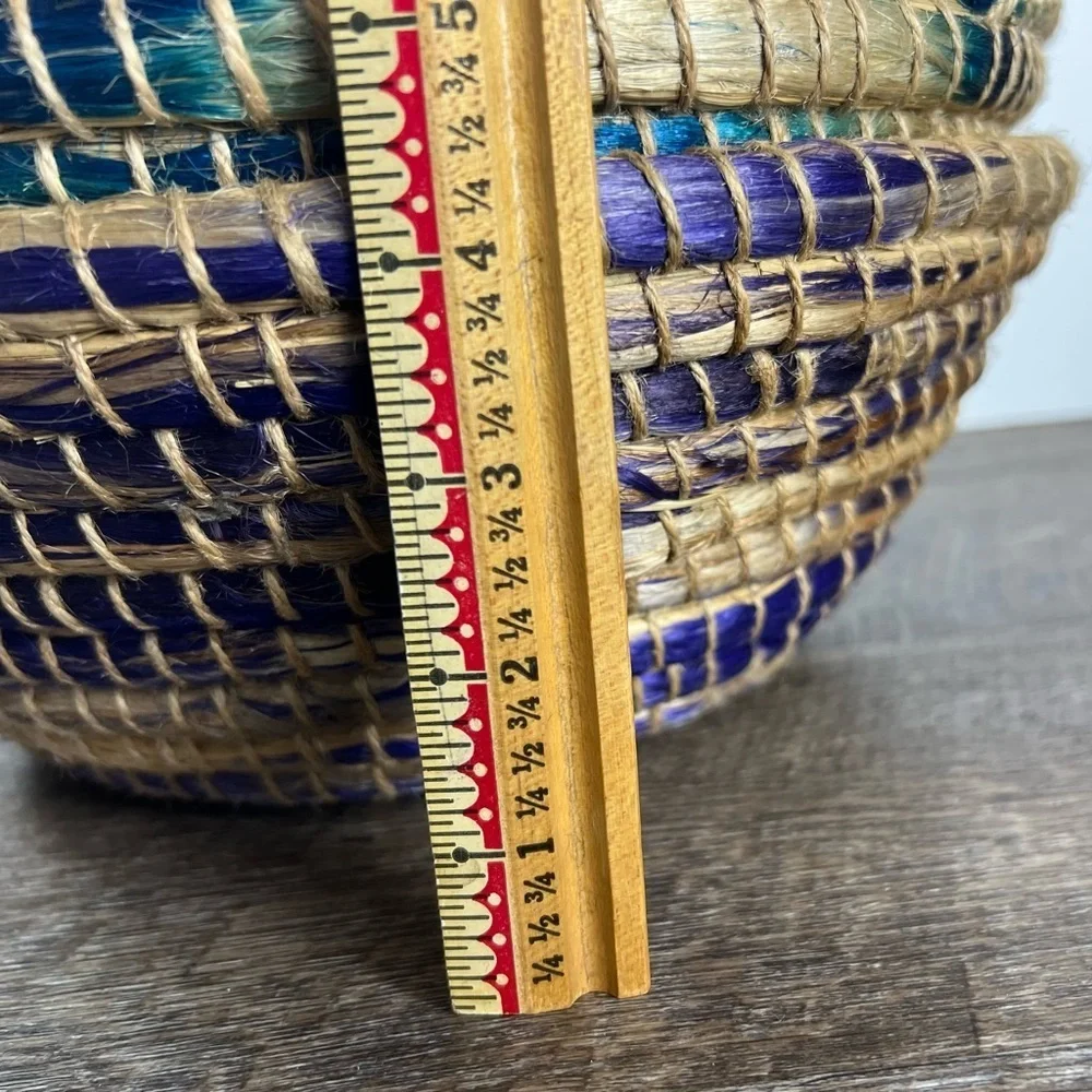 Woven baskets big 12” decor storage Boho coastal home set of two‎ blue